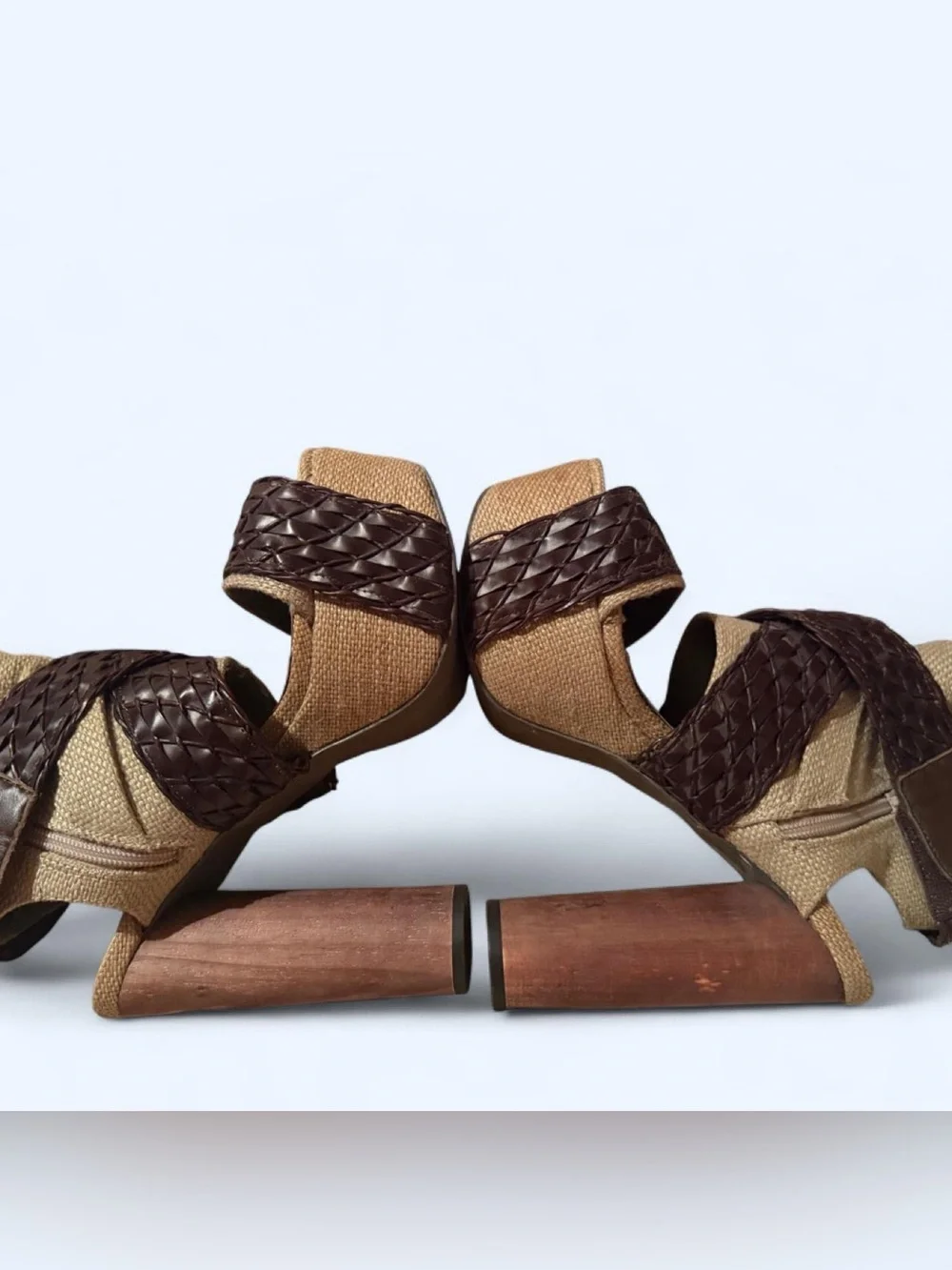 NEW Jeffrey Campbell Rare ❤️‍🔥 Tan Dark Brown jute & Leather Platform Heels 7.5